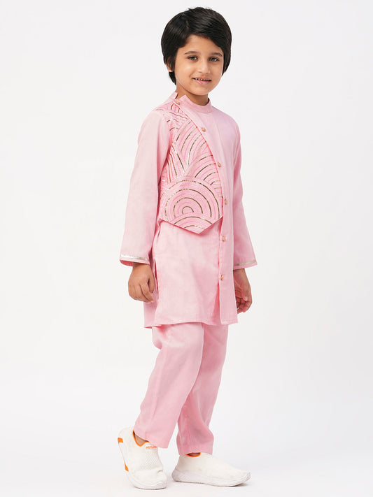 Bollywood Tadka Pink Kurta Pant Set For Boys