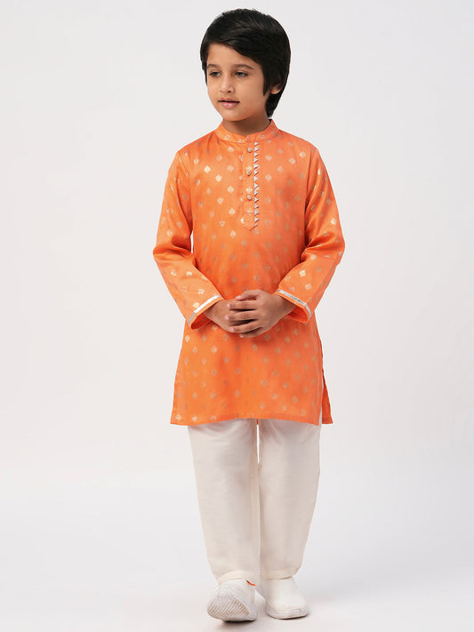 Mehfil Orange Kurta Pant Set For Boys
