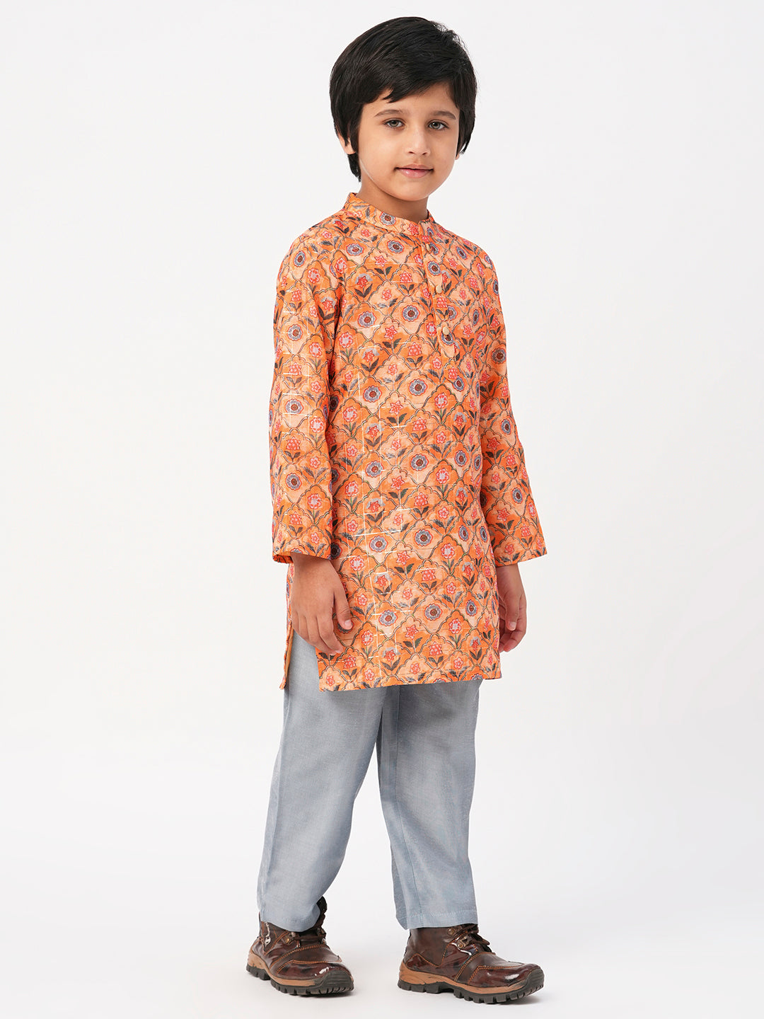 Raangoli Boys Orange Kurta With Pyjama Set