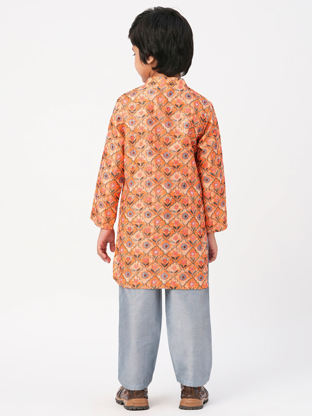 Raangoli Boys Orange Kurta With Pyjama Set