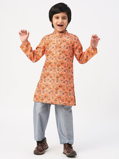 Raangoli Boys Orange Kurta With Pyjama Set