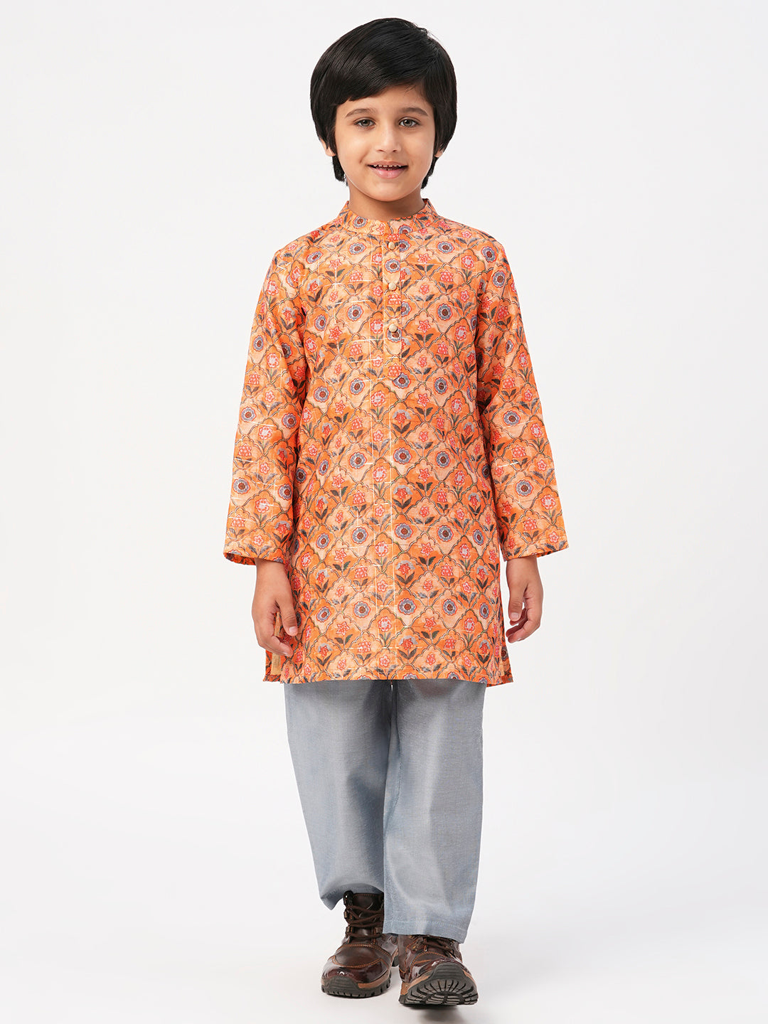 Raangoli Boys Orange Kurta With Pyjama Set