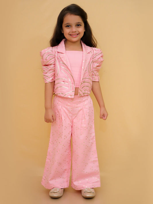 Bollywood Tadka Pink Stylish Jacket and Pant With Bustier Set For Girls
