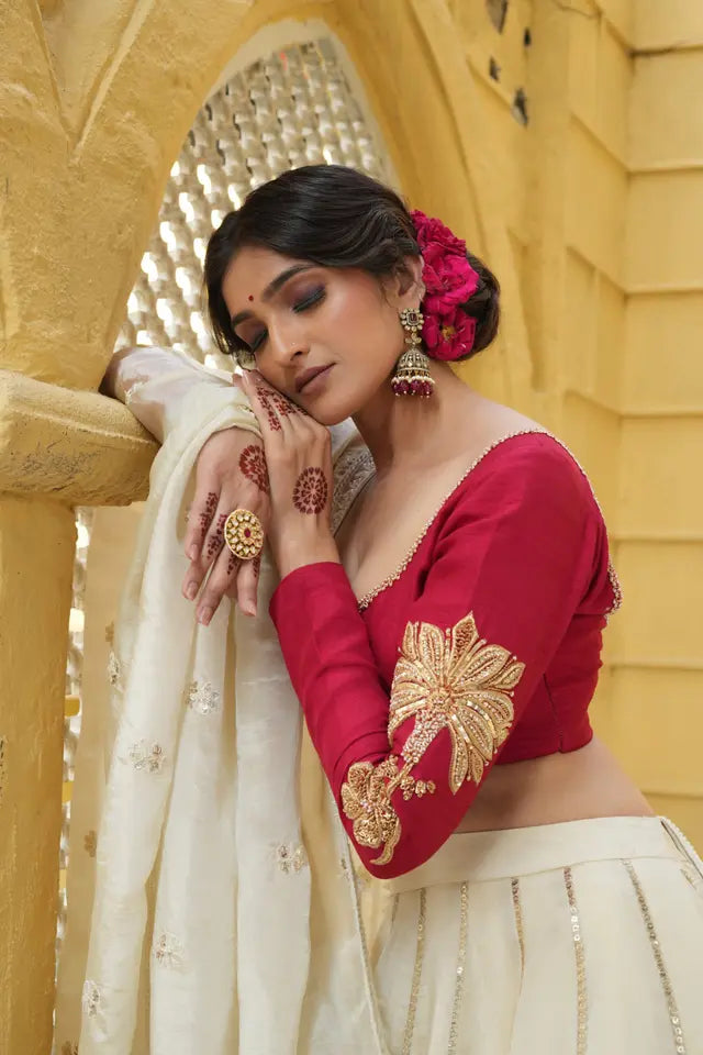 Red and Gold White Bridal Lehenga | Wedding Diaries