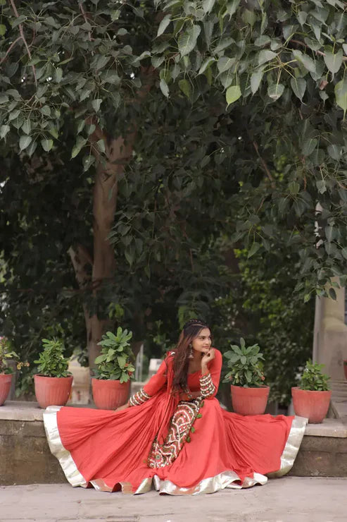 Raas | Orange Mirror Work Chaniyacholi