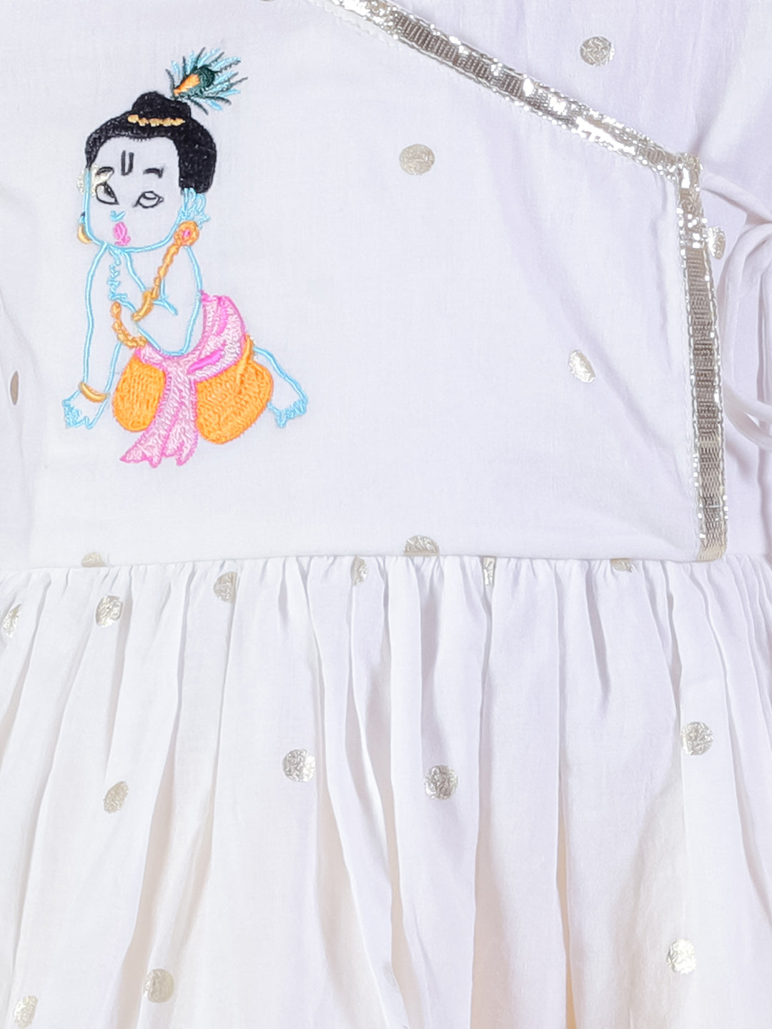 Marigold Magic White Girls Cotton Kurta And Yellow Dhoti Ethnic Set