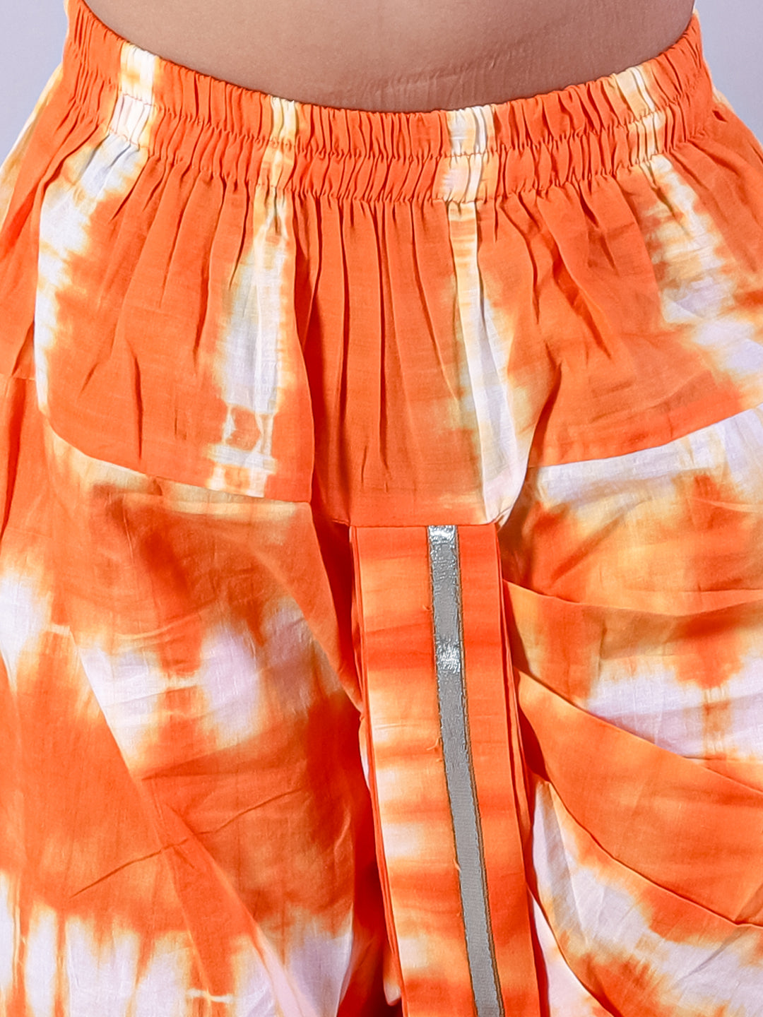 Marigold Magic White Boys Cotton Kurta And Orange Dhoti Ethnic Set