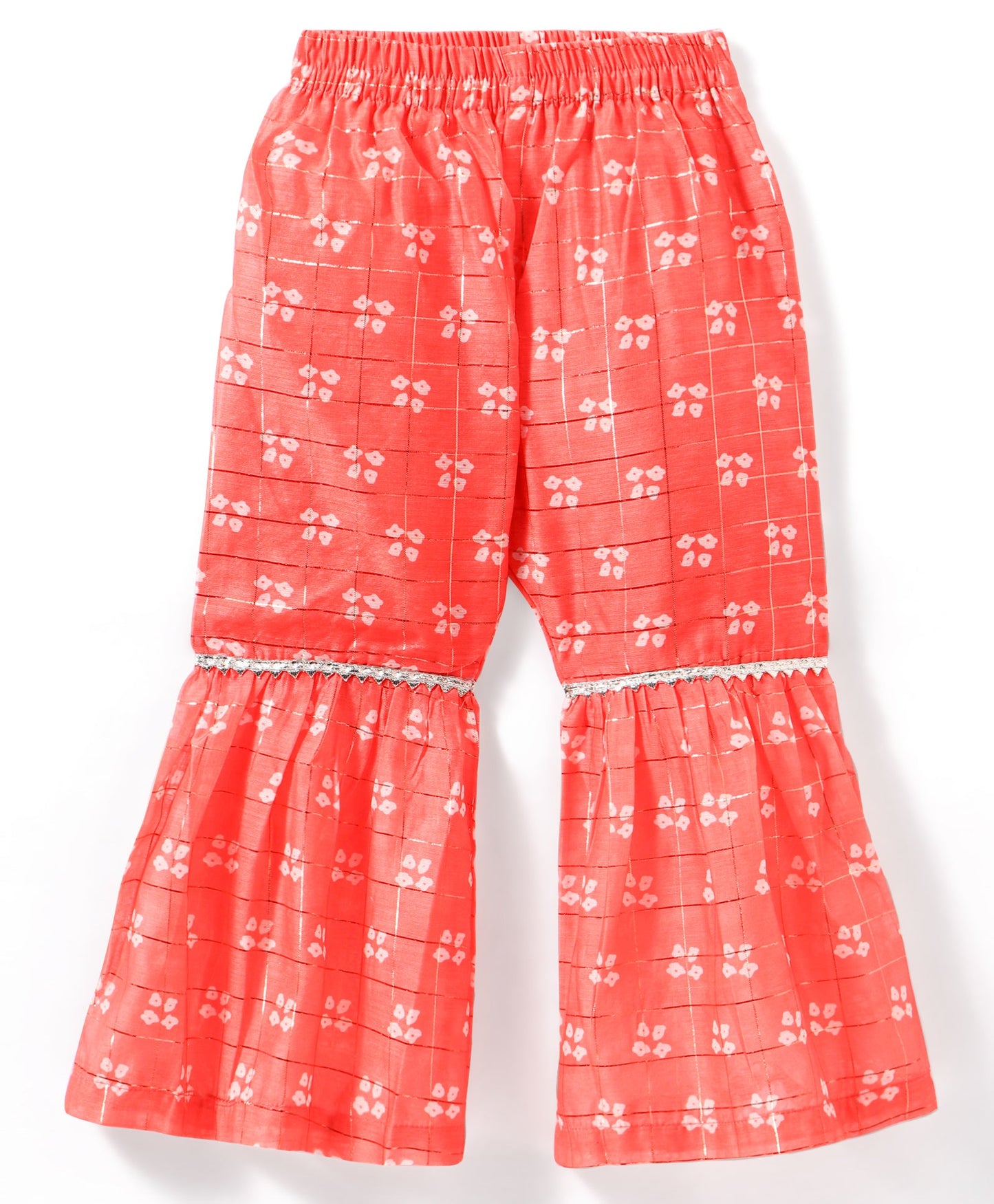 Girls Printed Chanderi Lurex Kurta Sharara Set