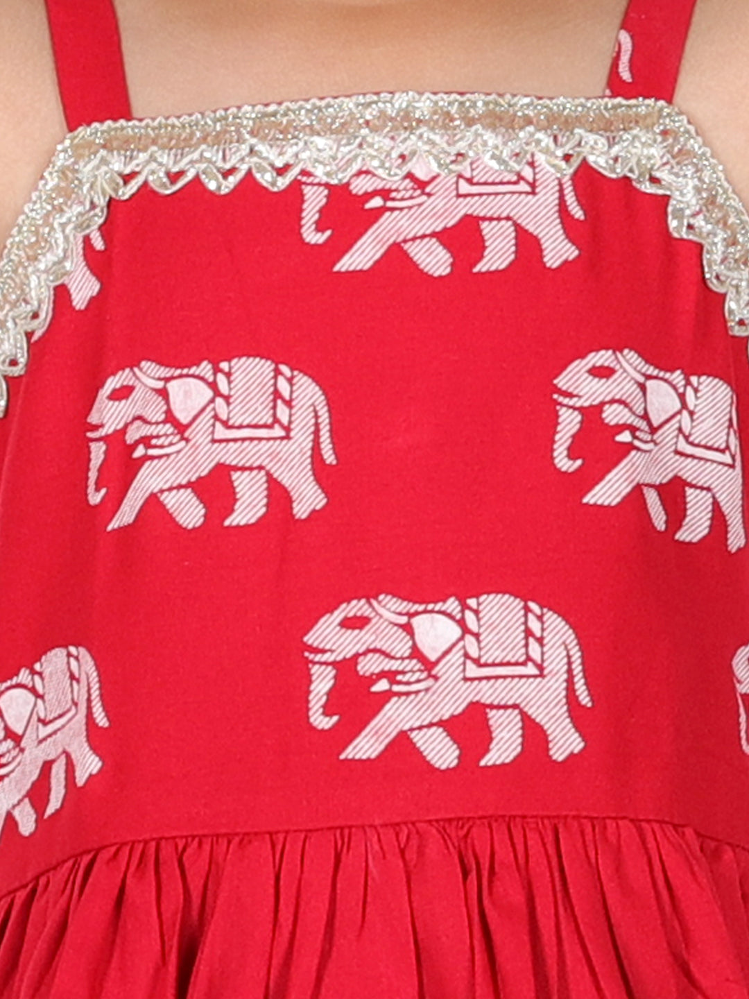 Trunk Tales Girls Red Kurta with Sharara set