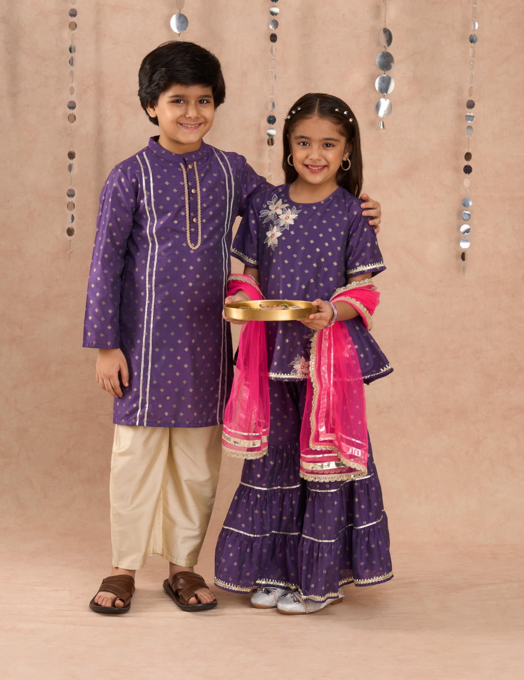 Zarqa Girls Purple Kurta With Sharara Set