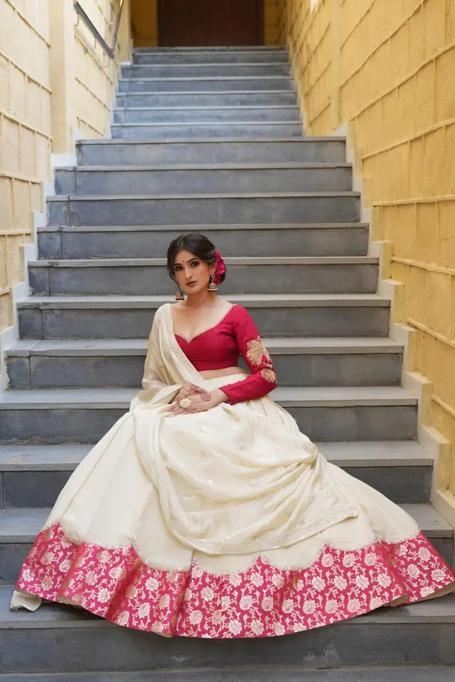 Red and Gold White Bridal Lehenga | Wedding Diaries