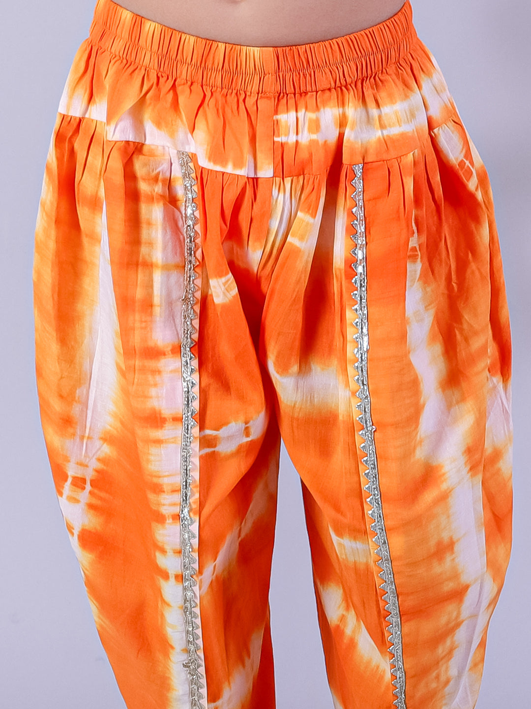 Marigold Magic White Girls Cotton Kurta And Orange Dhoti Ethnic Set
