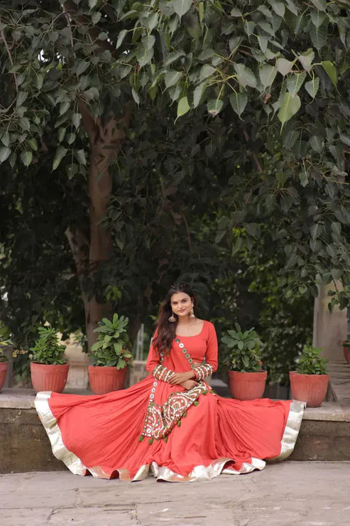 Raas | Orange Mirror Work Chaniyacholi