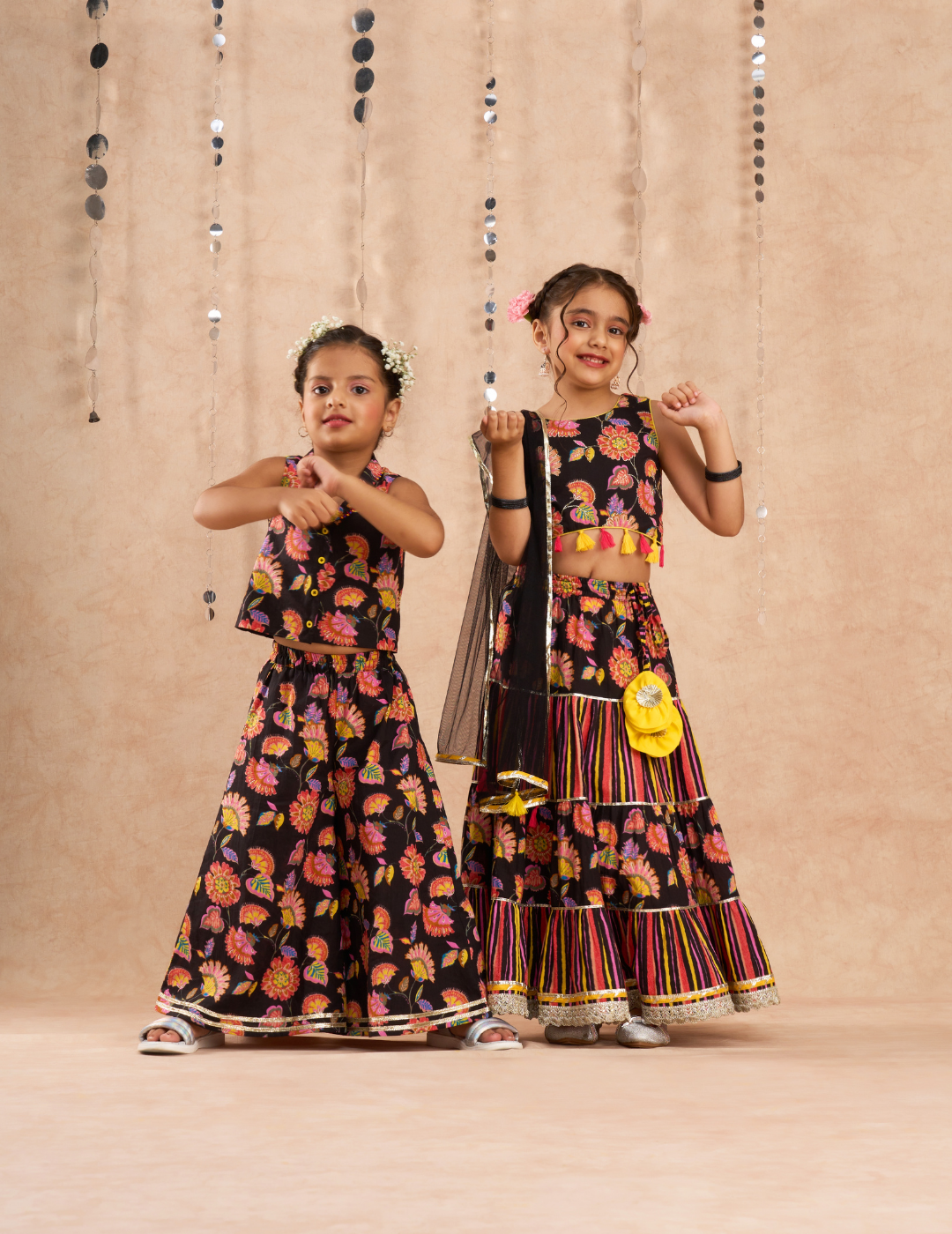 Jaipur Girls Black Cotton Lehanga and Choli with Dupata Ethnic Set
