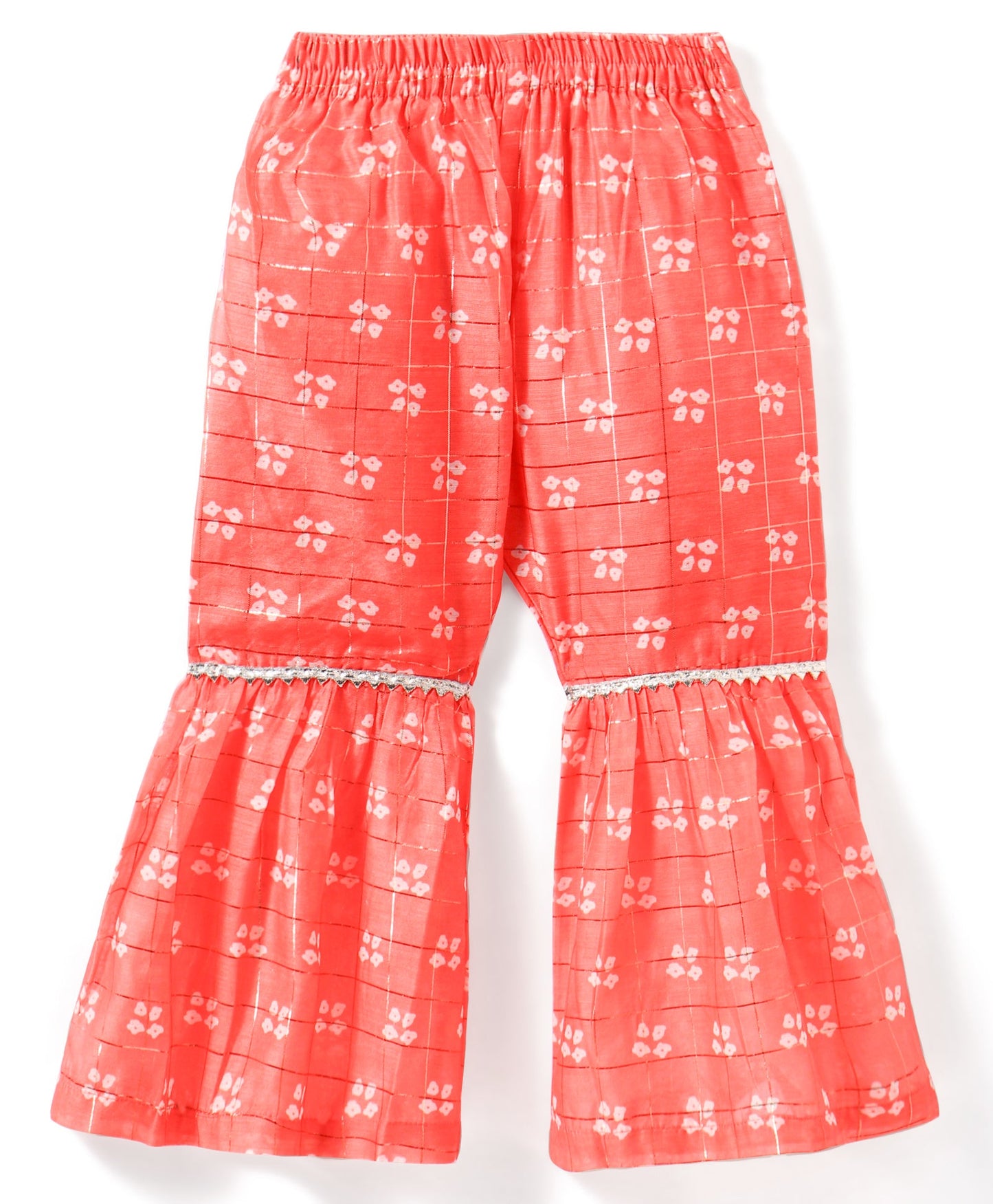 Girls Printed Chanderi Lurex Kurta Sharara Set