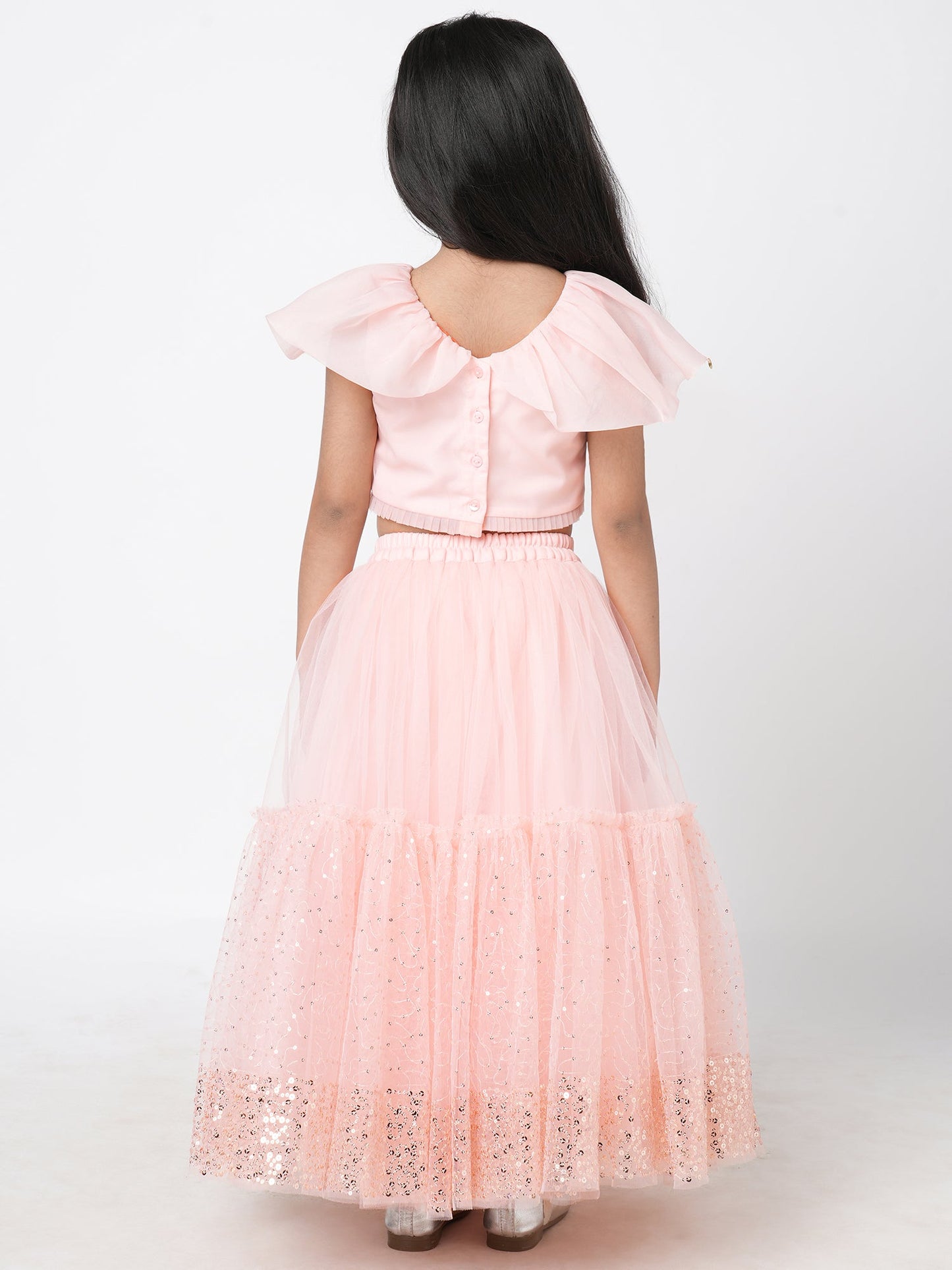 Paris Nights Girls Peach Sequin Embroidered Lehanga Choli