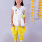 Marigold Magic White Girls Cotton Kurta And Yellow Dhoti Ethnic Set