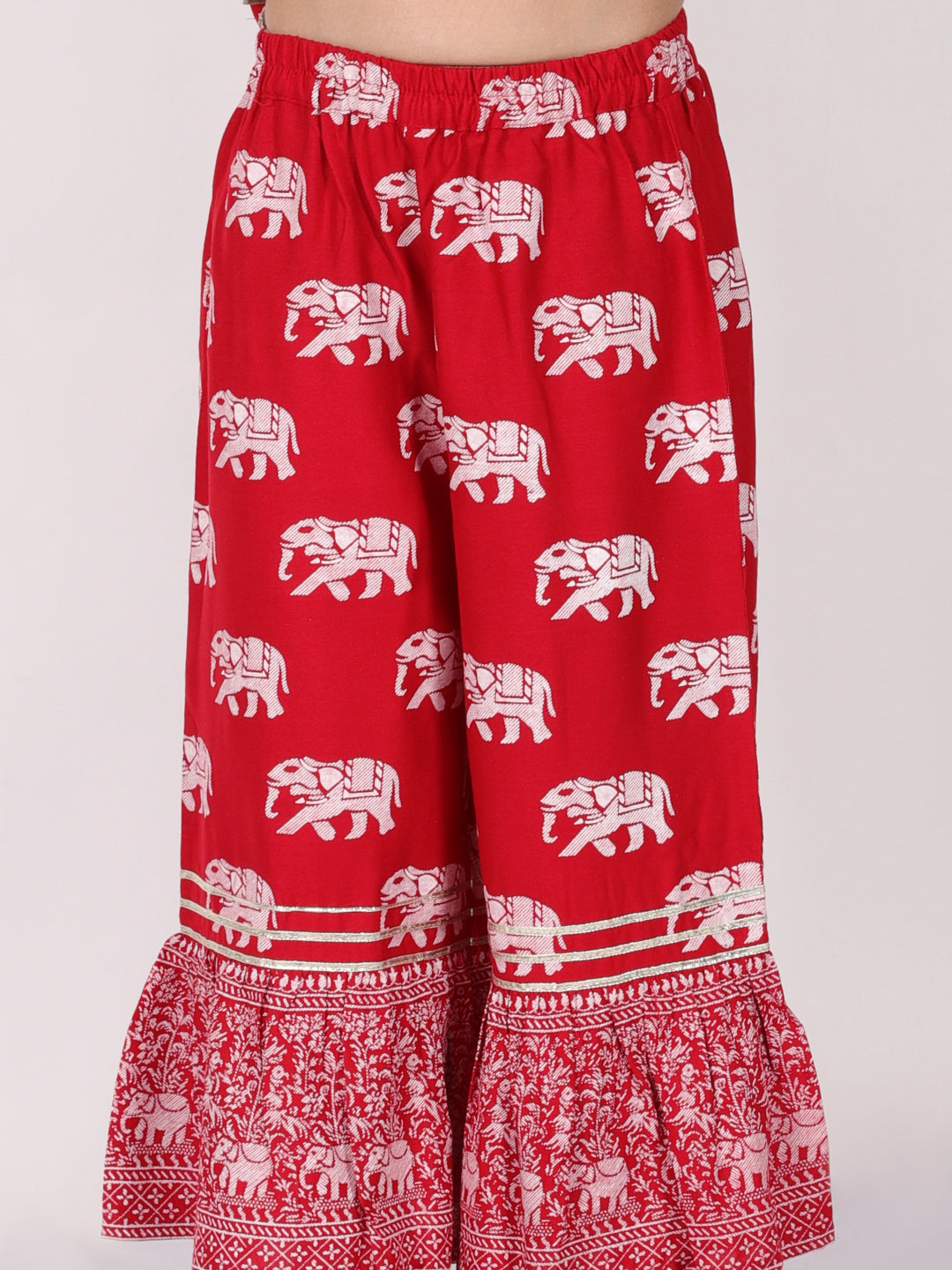 Trunk Tales Girls Red Kurta with Sharara set