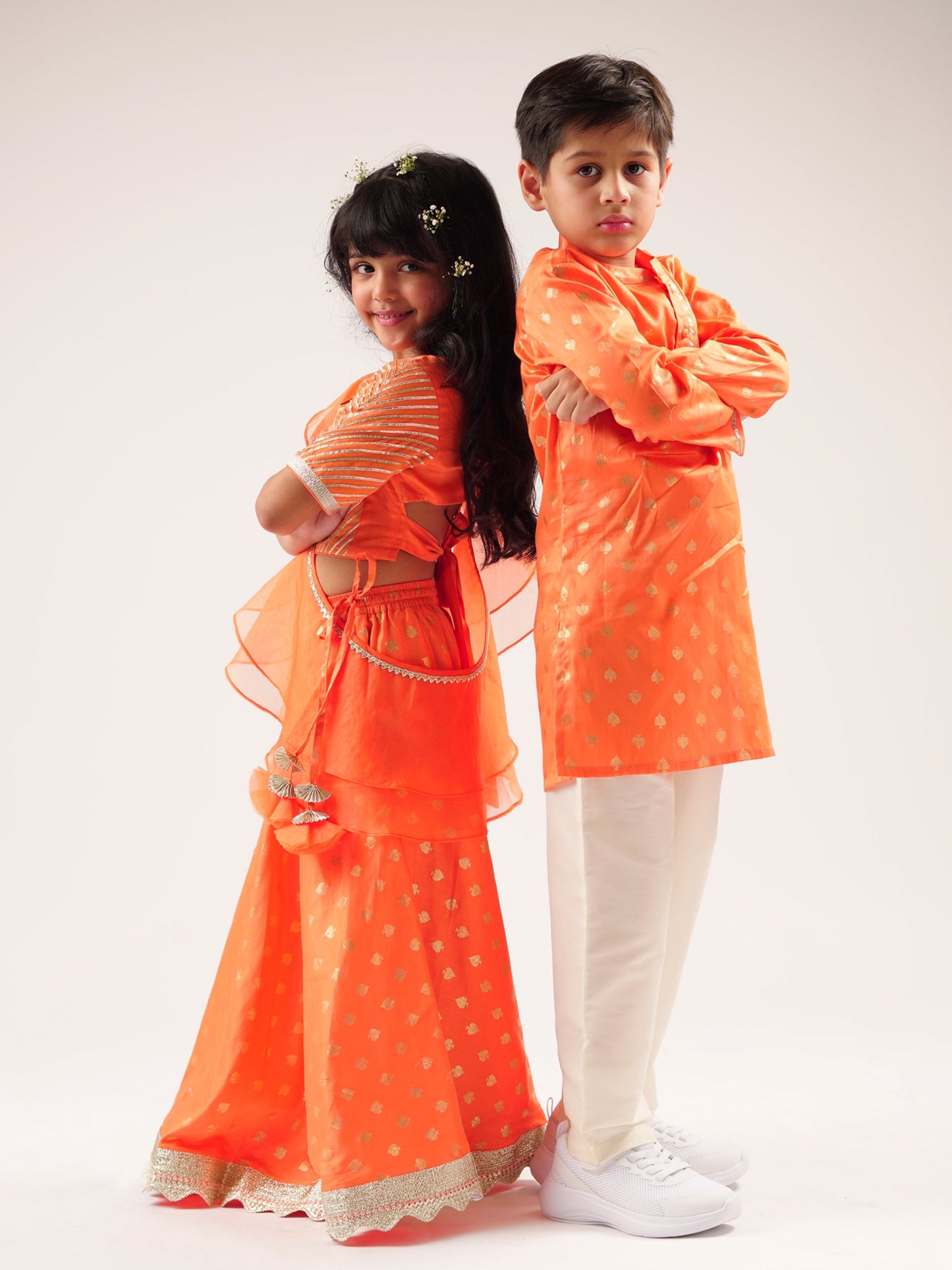 Mehfil Orange Ghagra Choli Dupatta Set For Girls