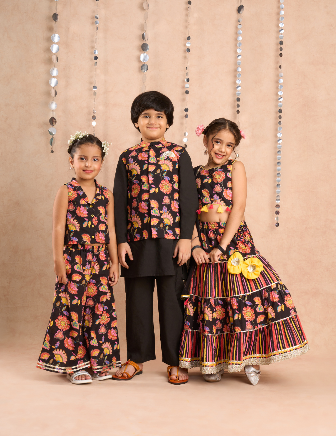 Jaipur Girls Black Cotton Lehanga and Choli with Dupata Ethnic Set