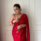 Red Romance Heart Georgette Saree