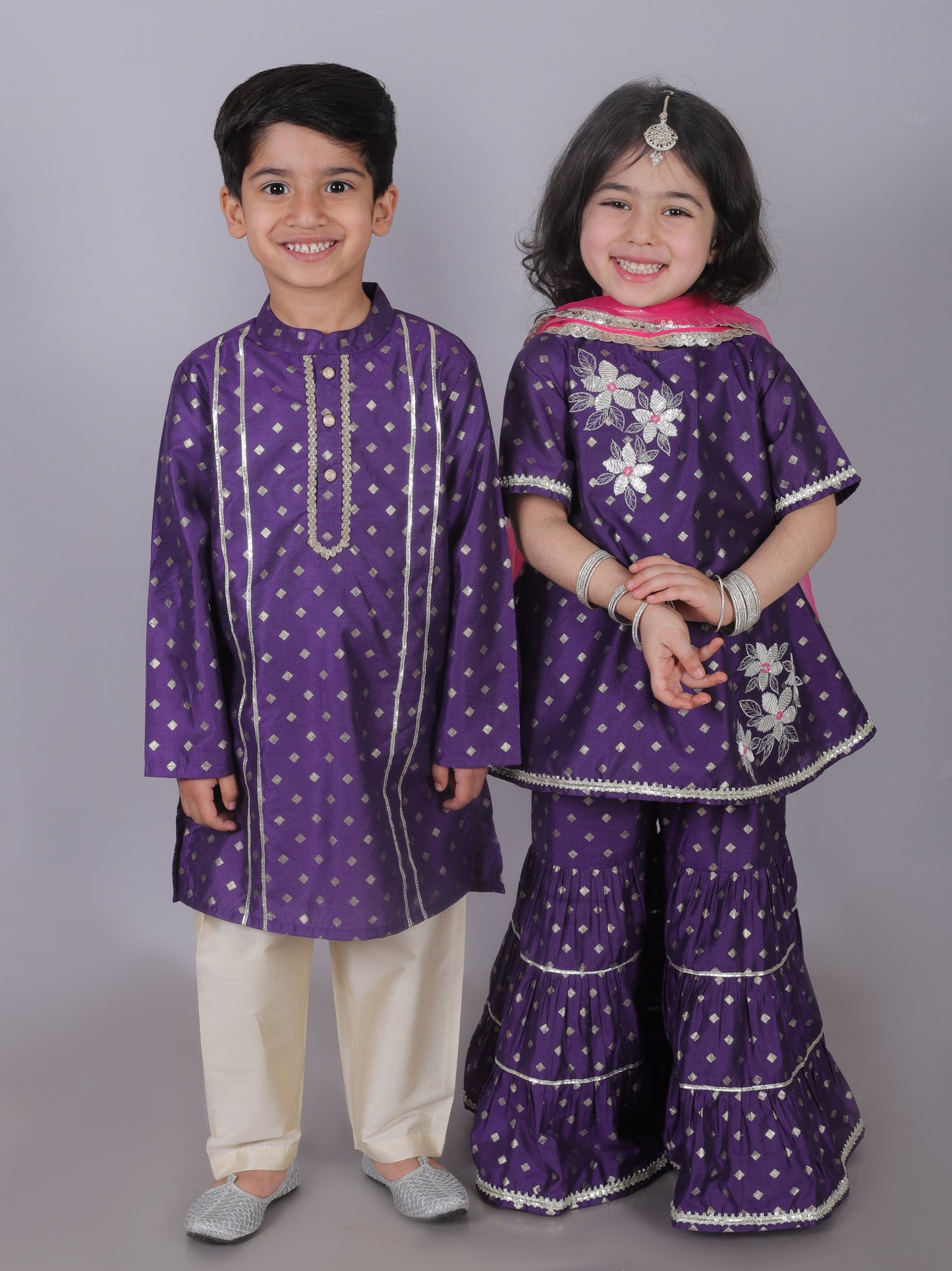 Zarqa Girls Purple Kurta With Sharara Set