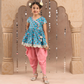 Jaipur Girls Blue Cotton Kurta with Dhoti Ethnic Set