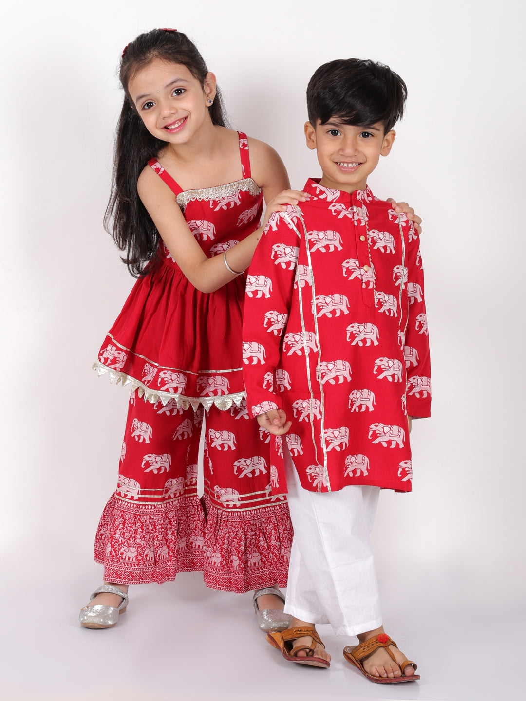 Trunk Tales Girls Red Kurta with Sharara set