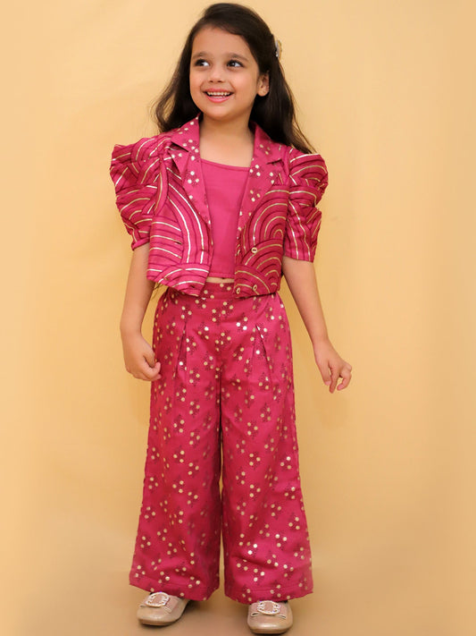 Bollywood Tadka Wine Stylish Jacket and Pant With Bustier Set For Girls