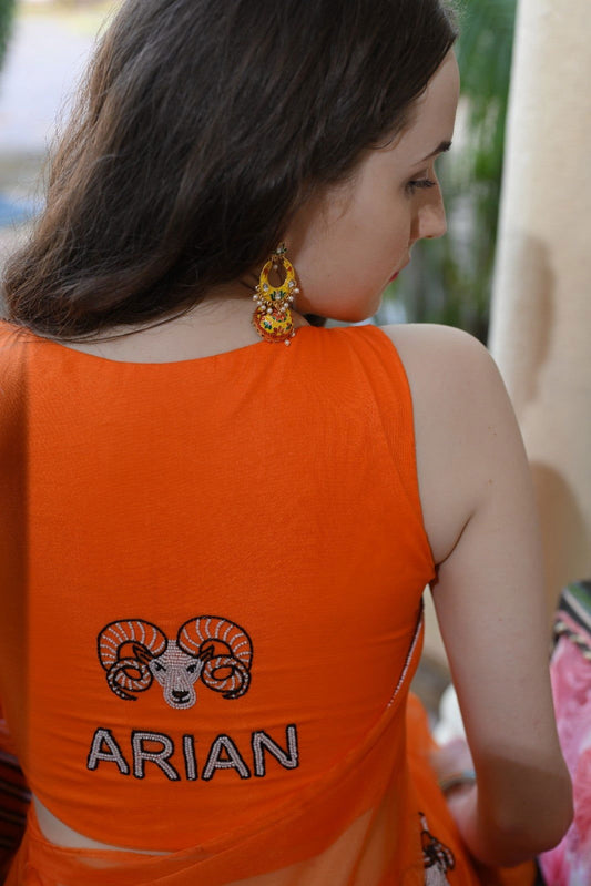 Aries Blouse – Hand-Embroidered Zodiac Elegance - Ensembles