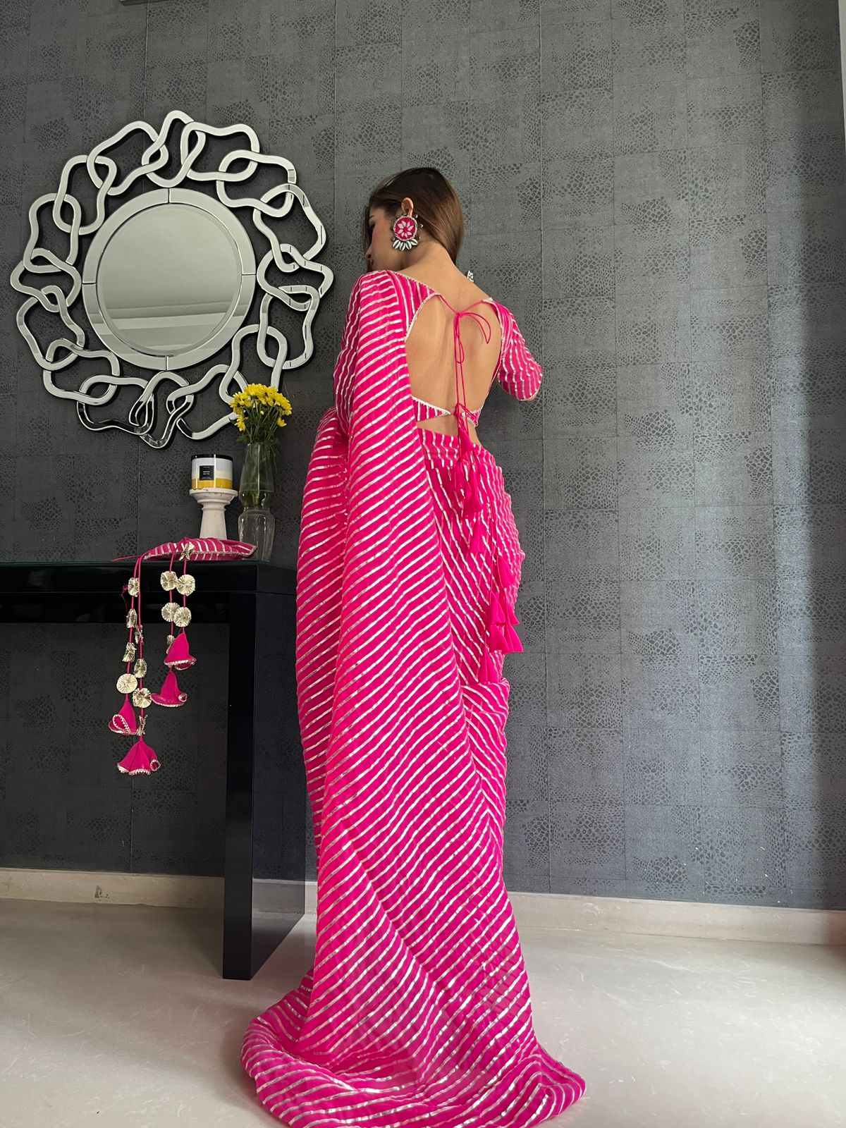 Arum Hot Pink Georgette Saree - Ensembles