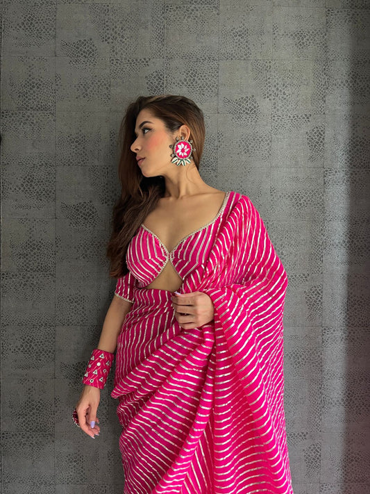 Arum Hot Pink Georgette Saree - Ensembles