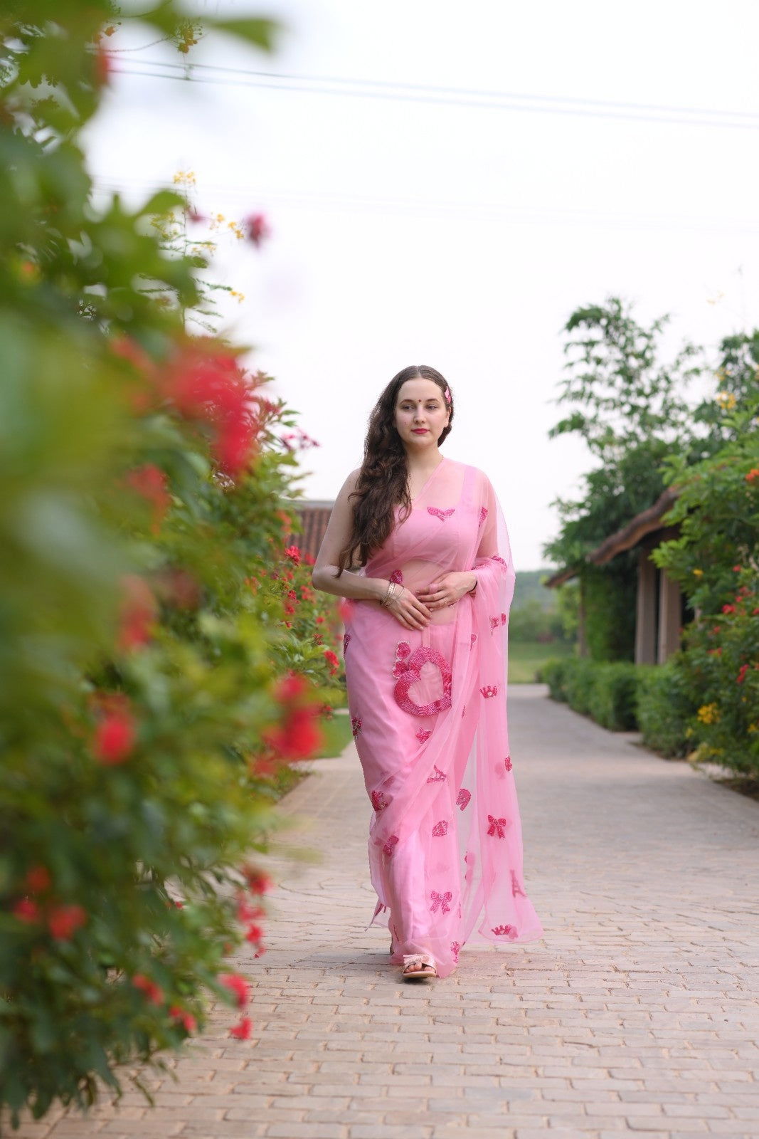 Barbie Dreams Flamingo Pink Pure Silk Organza Saree - Ensembles