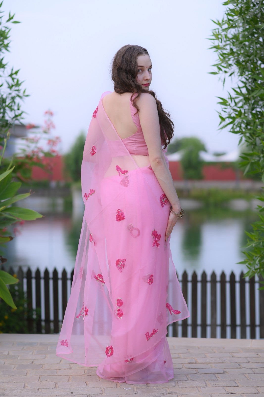 Barbie Dreams Flamingo Pink Pure Silk Organza Saree - Ensembles