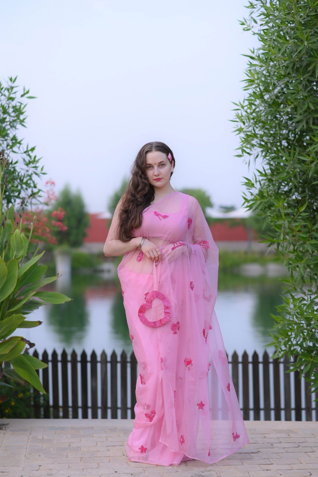 Barbie Dreams Flamingo Pink Pure Silk Organza Saree - Ensembles