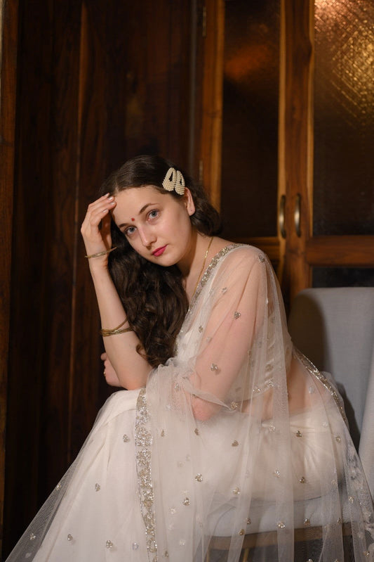 Barbie Love Story White Tulle Saree - Ensembles