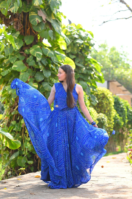 Blue Bandhej Print Lehenga - Ensembles