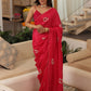 Butterfly Hand-Embroidered Upada Silk Saree - Ensembles