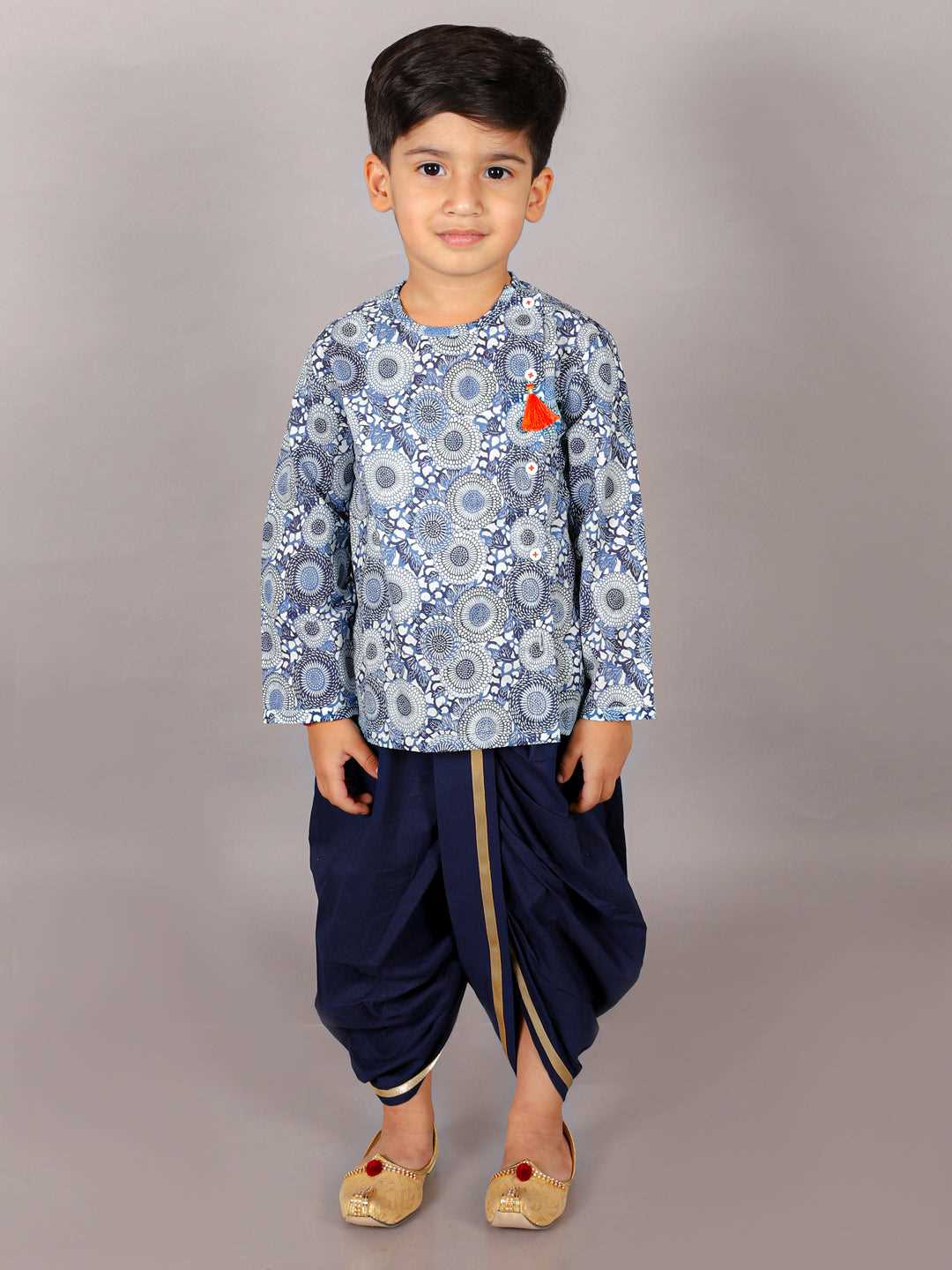 Folklore Boys Navy Kurta with Dhoti