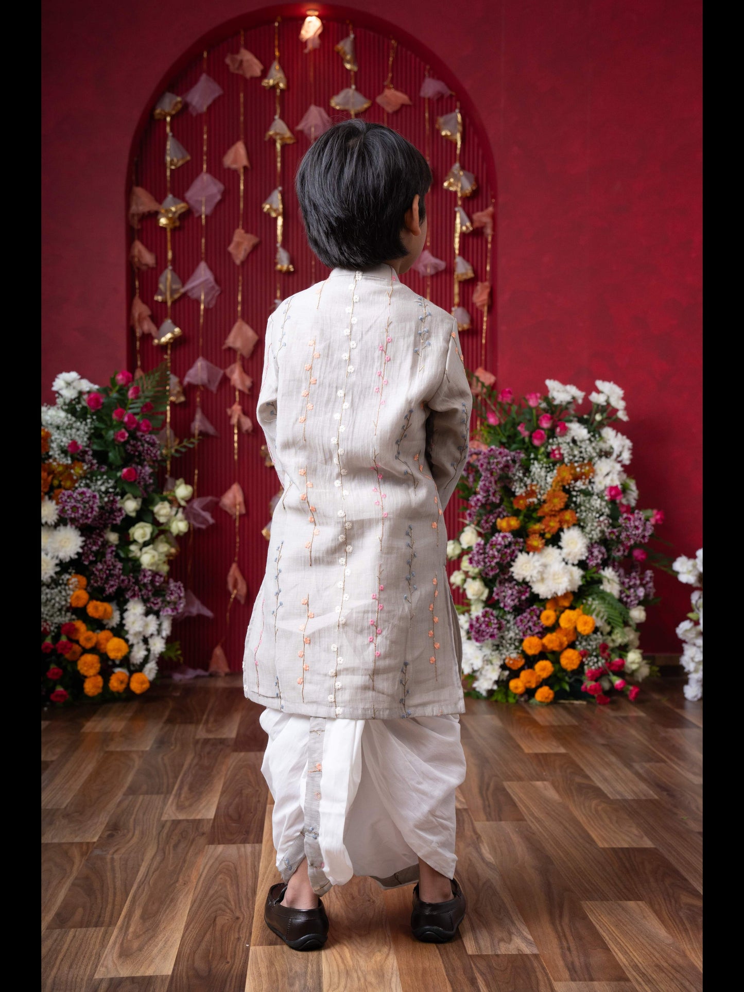 Graceful Grey Embroidered Kurta Set for Boys