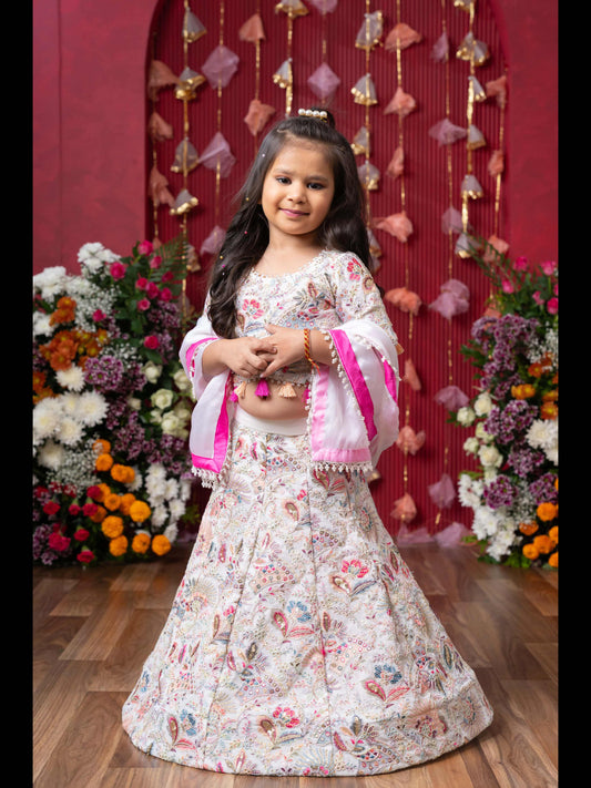 Graceful Glamour: A Stunning Embroidered Lehenga Set For Your Little One's Festive Sparkle!