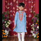 Stylish Sky Blue Soft Denim Kurta with Vibrant Embroidery and White Pants – Perfect for Festive Occasions and Traditional Celebrations
