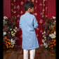 Stylish Sky Blue Soft Denim Kurta with Vibrant Embroidery and White Pants – Perfect for Festive Occasions and Traditional Celebrations