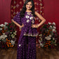 Embellished Printed One Side Drape Kurti With Crop Top And Sharara