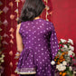 Embellished Printed One Side Drape Kurti With Crop Top And Sharara
