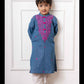 Charming Blue Soft Denim Kurta with Vibrant Pink Embroidery and White Pants – Perfect for Weddings, Festive Celebrations, and Traditional Events