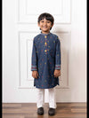 Stylish Denim Blue Embroidered Kurta with White Pants – Perfect for Festive Celebrations, Weddings, and Traditional Events