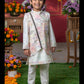 Elegant Cream Silk Kurta with Multi-Colored Textured Nehru Jacket and Matching Pants – Perfect for Weddings, Festive Celebrations, and Special Occasions