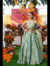 Enchanting Pastel Green Lehenga Set with Golden Embroidery – A Perfect Festive Pick for Graceful Looks