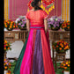 Vibrant Multicolored Chevron Embroidered Lehenga Set with Matching Blouse and Dupatta – Perfect for Weddings, Festivals, and Grand Celebrations!